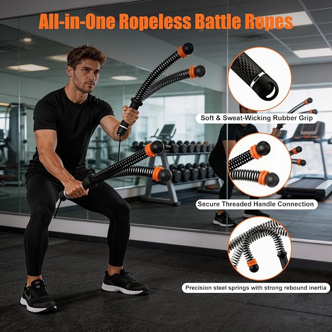 2PC Ropeless Battle Ropes,Portable Cordless Weighted Battle Ropes with Storage Bag, Heavy Duty Cordless Battle Rope for Home Gym HIIT & Cardio Full-Body Workout Tool with Non-Slip Spiral Handles Pink
