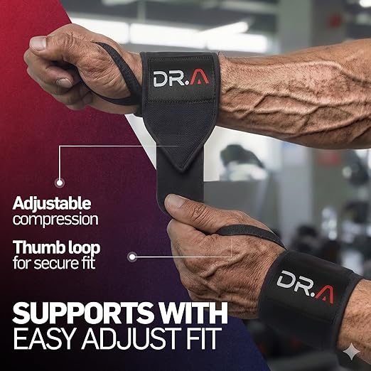Dr. Arthritis Weight Lifting Wrist Wraps with Thumb Loop, Heavy-Duty Wrist Straps for Weightlifting, Hybrid Training, Olympic Lifts & Calisthenics, Non-Slip Gym Wraps for Men & Women (Black, Pair)