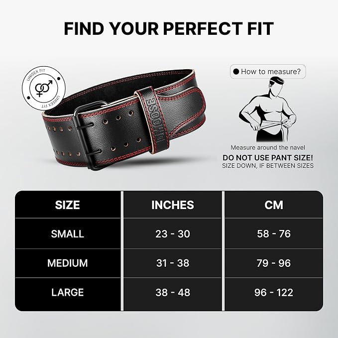 DMoose Fitness Weight Lifting Belt for Lower Back Support - 5mm Thick Genuine Leather Gym Belt for Squats, Deadlifts & Powerlifting - Double Prong Buckle with 10 Holes Adjustability for Men & Women