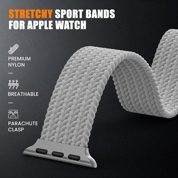 Elastic Sport Band for Apple Watch Ultra 3/2/1 Bands 49mm 46mm 45mm 44mm 42mm 41mm 40mm 38mm Men Women, Adjustable Parachute Buckle Nylon Fabric Wristband for iWatch Series 11 10 SE 9 8 7 6 5 4 3