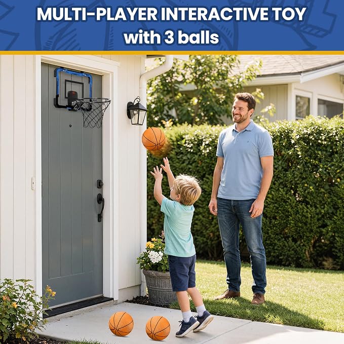 QDRAGON Mini Basketball Hoop with Scoreboard | Over The Door Indoor, with 3 Balls/Inflator/Breakaway Rim, Basketball Toy Gifts for Kids Adults, Suit for Bedroom/Office