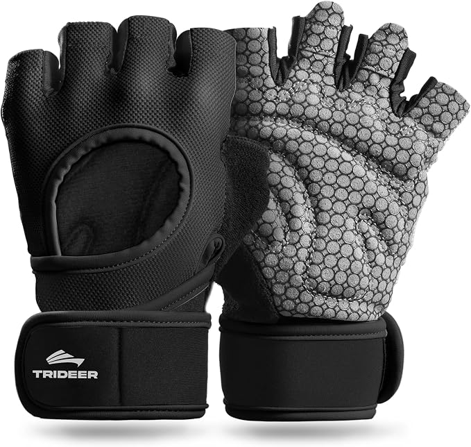Trideer Weight Lifting Gloves for Women & Men, Wrist Support & Padded Palm | Gym Gloves with Silicone Grip, Breathable Workout Gloves for Strength Training, Pull Ups, Cross Training & Fitness