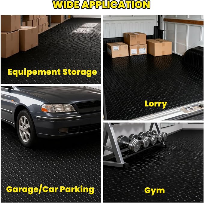 4x10 FT Garage Floor Mat, 2.8mm Thickened (Black) | Diamond Plate PVC Rubber Flooring Roll Covering Non-Slip Floor Protector for Under Car Parking/Garage/Warehouse/Gyms/Trailer