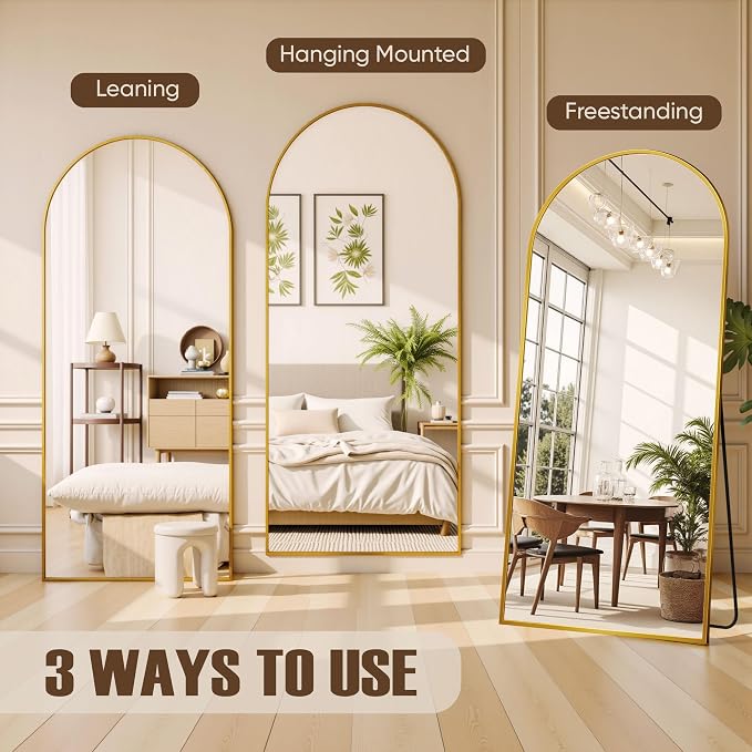 Full Length Mirror, 81"x41" Arched Full Body Mirror, Oversized Floor Mirrors, Leaning Free Standing Mirrors, Hanging Mounted Large Mirrors for Bedroom Dressing Room, Cloakroom, Gold