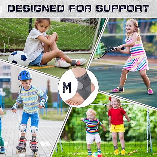 Honoson 2 Pcs Ankle Brace Kid Ankle Support Youth Neoprene Lace up Compression Sleeve Foot Brace Stabilizer with Adjustable Strap for Sport Sprained Plantar Fasciitis Achilles Tendonitis(Grey,M)