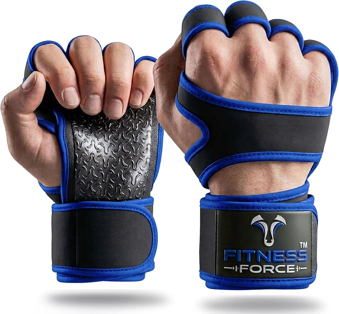 FITNESS FORCE Ventilated Weight Lifting Workout Gloves for Men & Women | Gym Gloves for Men & Women with Built-in Wrist Wraps for Men, Exercise Gloves for Weightlifting, Cycling & Cross Training
