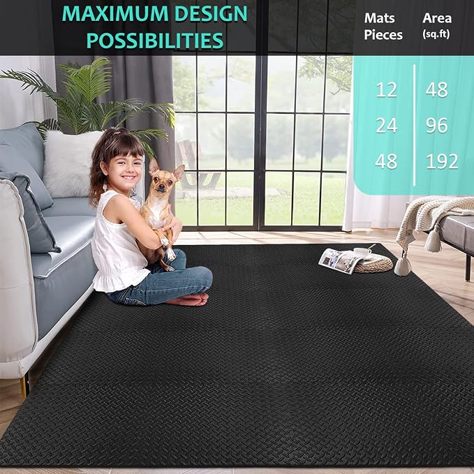 BEAUTYOVO Puzzle Exercise Mat with 12/24/48 Tiles Interlocking Foam Gym Mats, 24'' x 24'' EVA Foam Floor Tiles, Protective Flooring Mats for Gym Equipment