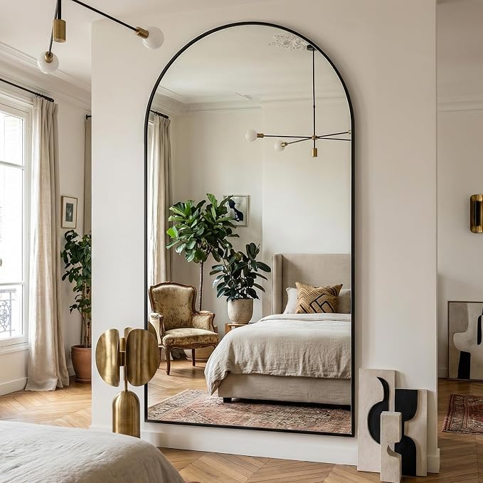 Suidia 88"x44" Arched Full Length Mirror with Stand, Full Body Mirror with Aluminum Frame, Freestanding/Leaning/Wall-Mounted, Floor Mirrors for Bedroom, Living Room, Entryway, Dressing Room, Black