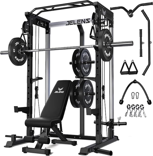 JELENS C21 Power Cage, 2000LBS Multi-Function Power Rack with Independent Dual Pulley System, All-in-One Squat Rack for Cable Crossover, Home Gym Workout Machine