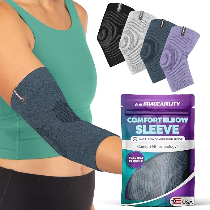BraceAbility Elbow Compression Sleeve for Bursitis - Olecranon Elbow Brace for Tendonitis, Tennis Elbow, Golfers Elbow, Arthritis, Joint Pain Relief, Arm Support Sleeve for Men and Women (2XL - Teal)
