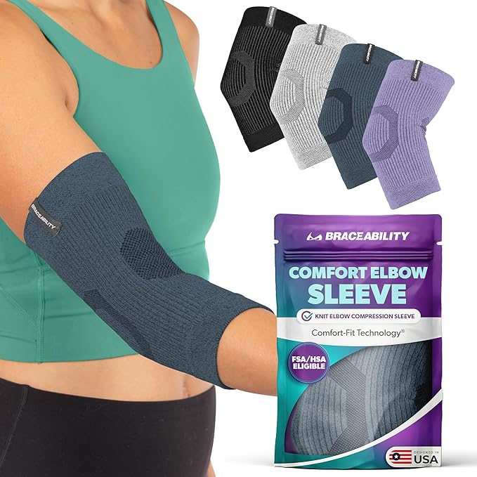 BraceAbility Elbow Compression Sleeve for Bursitis - Olecranon Elbow Brace for Tendonitis, Tennis Elbow, Golfers Elbow, Arthritis, Elbow Pain Relief Arm Sleeve for Women and Men (S - Teal)