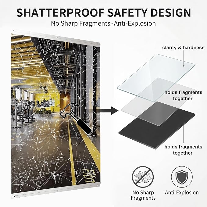 Home Gym Mirrors for Wall, 2 Pack 26" x 60" Frameless Full Length Glass Panels for Bedroom, Garage Gym, Workout Room, Silver