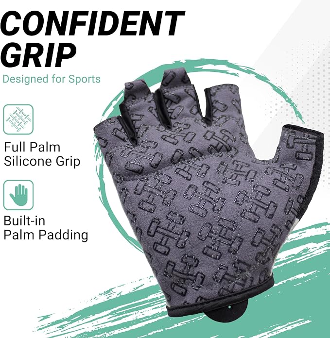 Workout Gloves for Women Men, Full Palm Silicone Grip, Padded Half Finger Gloves for Gym, Weight Lifting, Cycling