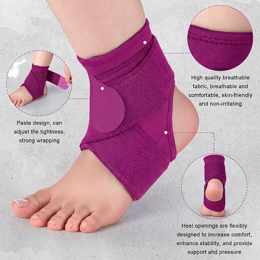 Honoson 2 Pcs Ankle Brace Kid Ankle Support Youth Neoprene Lace up Compression Sleeve Foot Brace Stabilizer with Adjustable Strap for Sport Sprained Plantar Fasciitis Achilles Tendonitis(Rose Red,S)