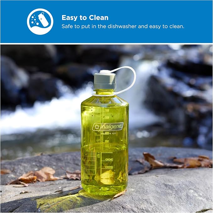 Nalgene 32 oz Narrow Mouth Water Bottle, Thrill & Motion, Endive w/Oil Green