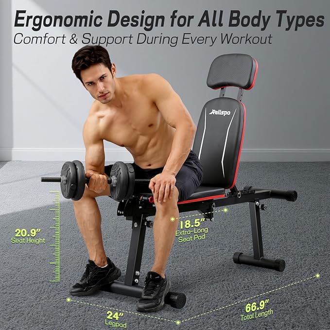 Adjustable Weight Bench with Leg Extension and Leg Curl, 1200 lbs | Foldable Workout Bench, Flat Incline Decline Design, 9 Back Positions, Preacher Pad, Full-Body Strength Training for Home Gym