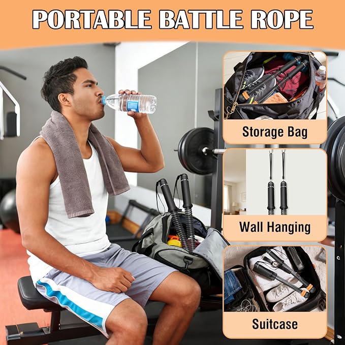 2PCS Portable Ropeless Battle Ropes with Adjustable Weight Rings | Cordless Battle Rope for Home Gym, HIIT Workout, Low-Impact Cardio, Strength Training, Fitness Equipment for Women & Men