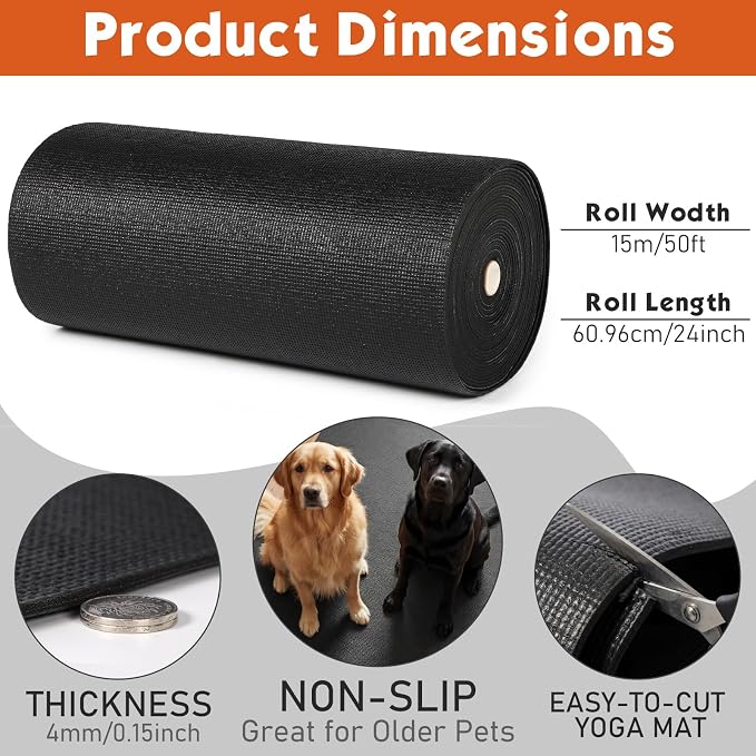 Nuanchu Yoga Mat Roll 24 inch Width, 4mm Thick Non Slip Exercise Mat, Large Anti Tear Gym Flooring for Home Workout, Fitness, Senior Dog Floor Protection