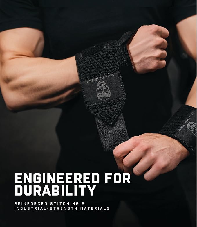 Gymreapers Weightlifting Wrist Wraps (IPF Approved) Professional Quality Wrist Support with Heavy Duty Thumb Loop - Best Wrap for Powerlifting Competition, Strength Training, Bodybuilding