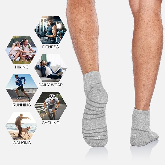 Lapulas Athletic Quarter Socks for Men Women, Cotton Mesh, Cushioned Arch Support, Non-Slip Running Ankle Design, 6 Pack