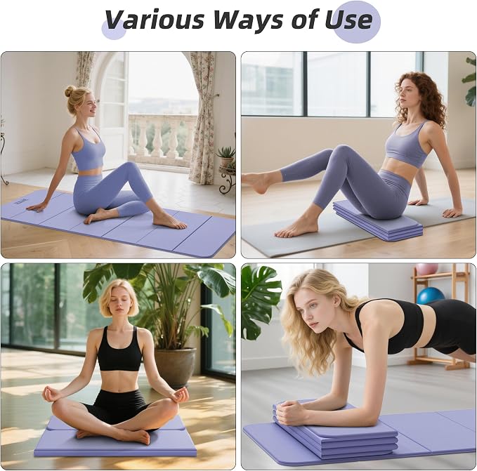 HAHE Foldable Yoga Mat 74"Lx32"Wx1/3"Thick, Folding Exercise Mats | Non-slip Wide Pilates Mats for Home Workout/Travel, Portable Yoga Mat Thick for Yoga/Pilates/Camping/Floor Exercises