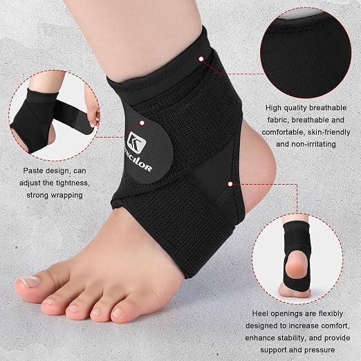 Honoson 2 Pcs Ankle Brace Kid Ankle Support Youth Neoprene Lace up Compression Sleeve Foot Brace Stabilizer with Adjustable Strap for Sport Sprained Plantar Fasciitis Achilles Tendonitis(Black,L)