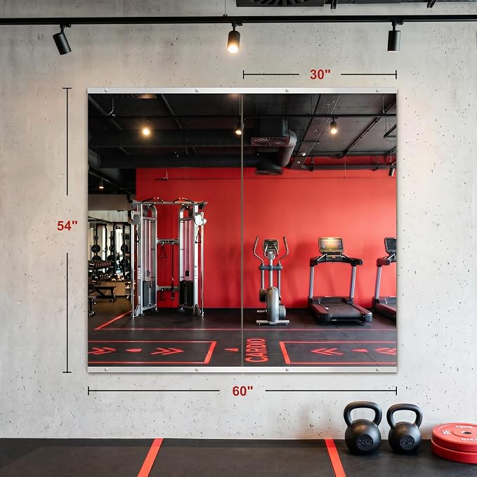 Home Gym Mirror for Wall, 54"x30"-2PCS Frameless Tempered Glass Mirror | Large Full Length Mirror for Garage, Workout, Yoga Room, Dance Studio & Home Exercise