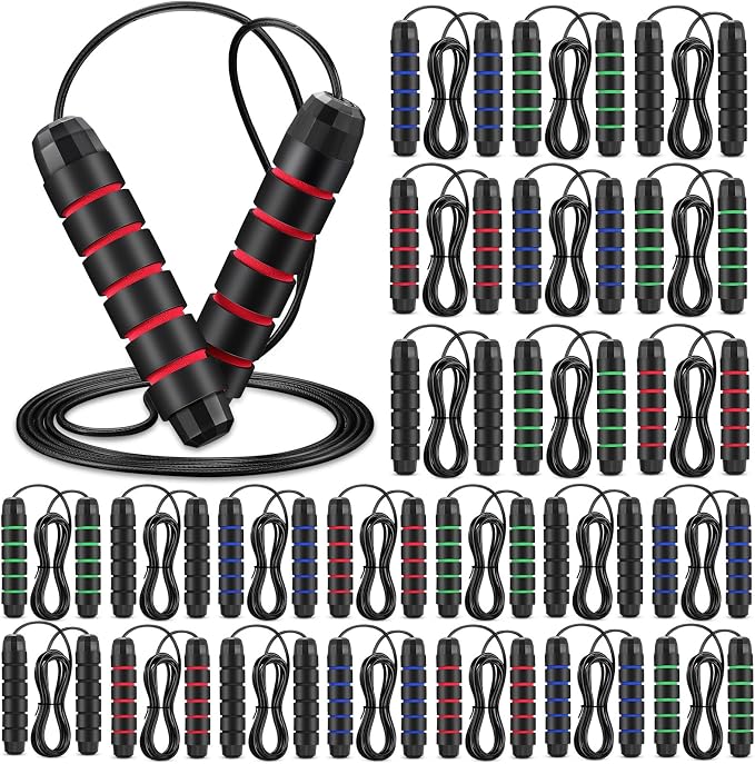 HyDren 24 Pieces Jump Ropes for Fitness with Ball Bearings Speed Jumping Bulk Adjustable Skipping Rope with Foam Handles for Men Women Cardio Training