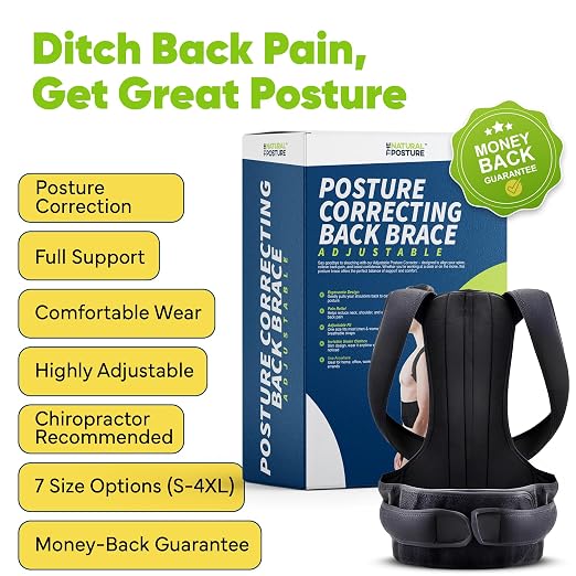 Posture Corrector for Men and Women - Lumbar Back Brace and Shoulder Straightener - Helps Provide Lower Back Support and Relief - Adjustable, Comfortable and Easy to Wear