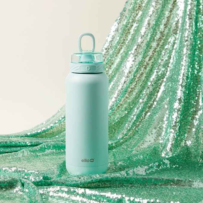 Ello Cooper 22oz Stainless Steel Water Bottle with Straw and Carry Handle, Double Walled and Vacuum Insulated Metal, Leak Proof Locking Lid with Soft Silicone Spout, Reusable, BPA Free, Yucca