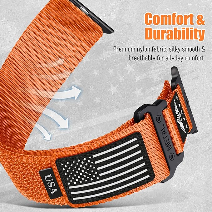 Rugged Nylon for Apple Watch Ultra 2/ Ultra 3 Band Series 11/10/9/8/7/6/5/4/3/SE iWatch Bands Men,Soft Woven Stars-Stripes Flag Wristbands Strap for Apple Watch Ultra 3/2/1 49mm 46mm 45mm 44mm 42mm