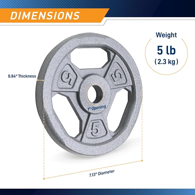 Marcy Classic 1" Cast Iron Standard Grip Plates for Strength Training and Weightlifting