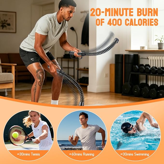 2PCS Ropeless Battle Ropes for Home Gym, Portable Cordless Workout Ropes with Gloves, Bag & Tutorial, Low-Impact HIIT Fitness Equipment for Full Body Cardio and Strength Training