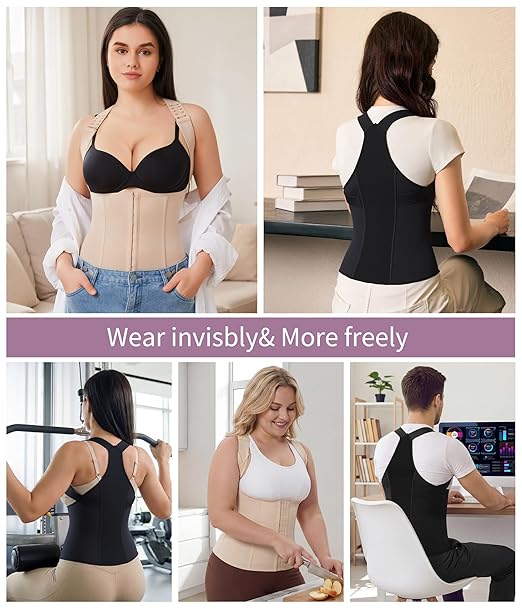 YERKOAD Back Brace for Women Full Back Straightener Posture Corrector Beige | Breathable Back Support Posture Corrector Adjustable Waist Trainer Full Back Pain Relief Brace for Working, Exercising