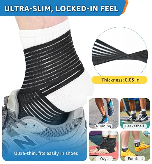 Ankle Brace 2 Pack, Adjustable Compression Support Wrap for Men & Women – Ideal for Sprains, Plantar Fasciitis, Tendonitis, Arthritis – Breathable, Fits in Shoes for Running Sports Gym (Black)