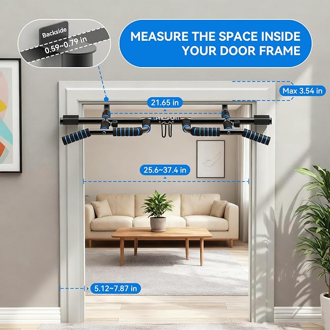 EPHESPORT 2026 Multifunctional Pull Up Bar for Doorway | US Patented Design, Foldable, No Drilling or Slipping, Multi-Grip Bar with Resistance Band, Large PVC Pads, 440 lbs Capacity
