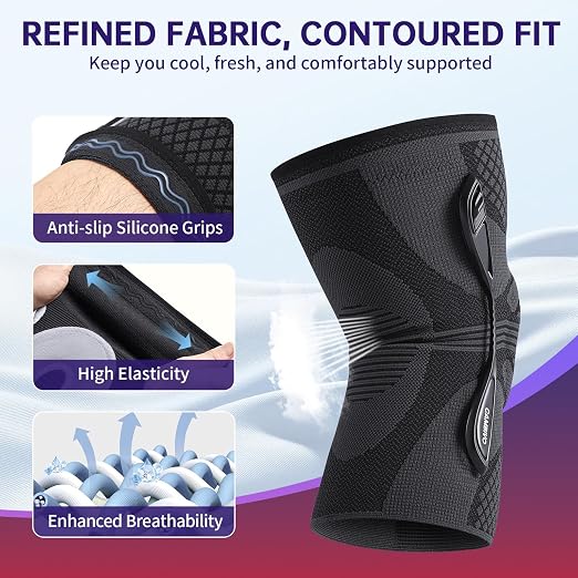 CAMBIVO Knee Brace for Men and Women with Side Stabilizers, Snap-on Detachable Support - 2025 Red Dot Award Winner Lightweight Knee Compression Sleeve for Meniscus Tear, ACL, Running