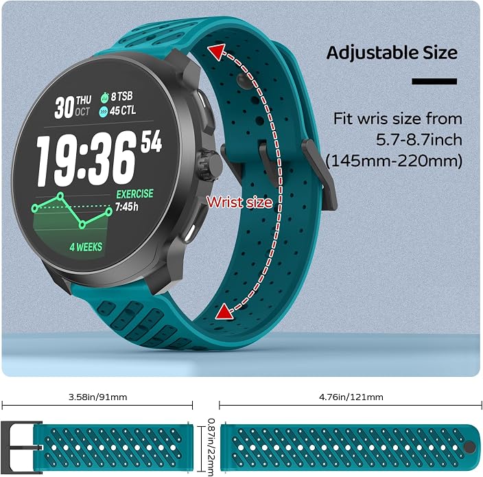 Watch Band for Suunto Race 2/Vertical 2/Run/S/9 Peak/Pro/5 Peak | Soft Silicone 22mm Replacement Bands for Vertical/Race/9 Peak Pro