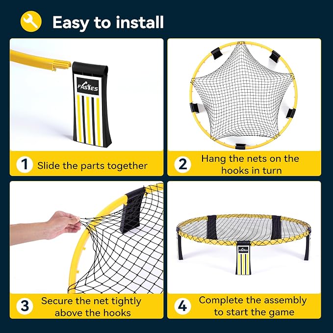 Outdoor Beach Ball Game Includes 3 Balls, Net and Carrying Bag -Roundnet Game Set for Adults, Kids, and Family - Perfect for Beach, Yard, Lawn, Backyard, and Park