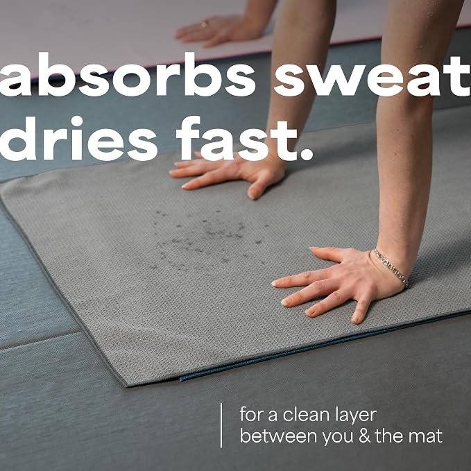 S&T INC. Aura Microfiber Yoga Mat Towel with Grip, 2 Pack, 24" x 72", Grey | Silicone Grip Backing, Soft and Absorbent, Quick-Dry for Gym, Pilates, and Hot Yoga, Compact for Gym Bag, Machine Washable