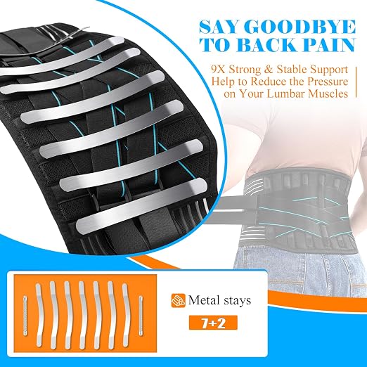 Back Brace for Lower Back Pain Men Women with 9X Strong Support, Idea for Long Time Standing & Sitting Work, Durable Back Support Belt with 3D Lumbar Pad for Sciatica, Herniated Disc, XL