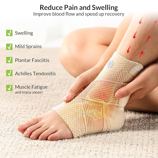 ZOELION Ankle Brace Compression Support with Removable Fishnet Strap, 3D Knit Plantar Fasciitis Relief Achilles Tendonitis Brace, Ankle Compression Sleeve for Pain Relief & Injury Healing, Beige/S