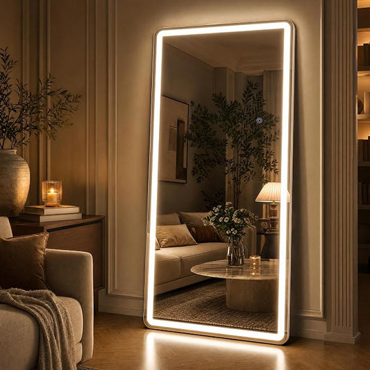 Led Mirror Full Length 30 x 71 with Dimming & 3 Color Lighting | Tempered Glass Lighted Full Body Mirrors Standing Leaning or Hanging Full Length led Mirrors for Bedroom Dressing Room Rect