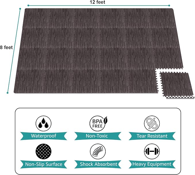 Sorbus Wood Grain Floor Tiles Foam Mat EVA Interlocking Mats Tile 3/8-Inch Thick Flooring Wood Puzzle Exercise Mats w/Borders - Home Playroom Basement, Apartment, Trade Show, Baby, Dance