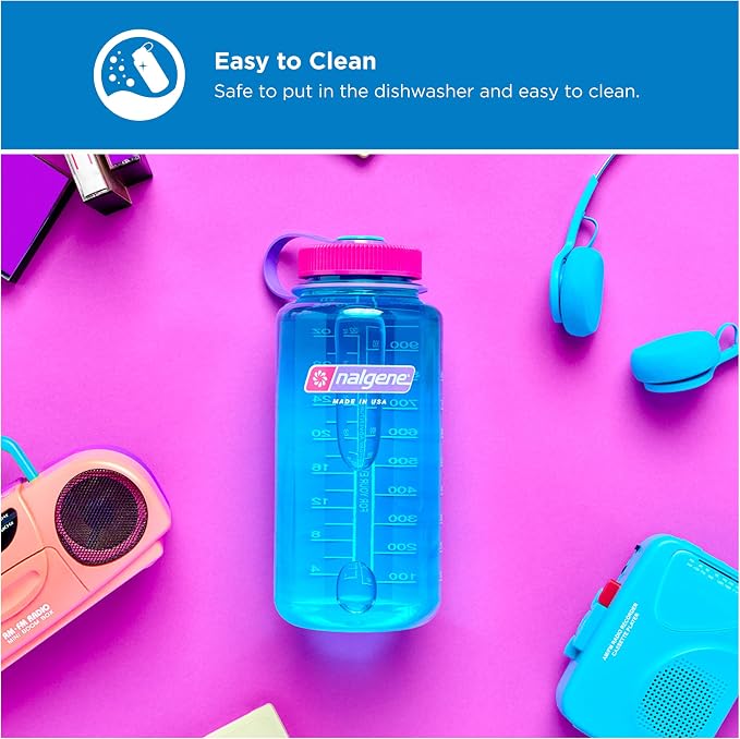 Nalgene 32 oz Wide Mouth Water Bottle, Surfer | BPA-Free, Durable & Lightweight, Leak Proof, Dishwasher Safe, Large Reusable Plastic Bottle for Hiking, Gym, Work & Travel