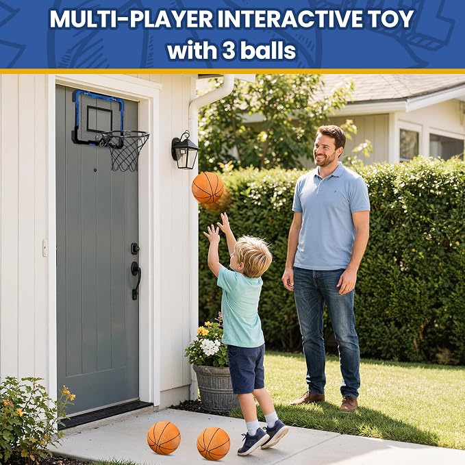 QDRAGON Mini Basketball Hoop | Over The Door Indoor, with 3 Balls/Inflator/Breakaway Rim, Basketball Toy Gifts for Kids and Adults, Suit for Bedroom/Office