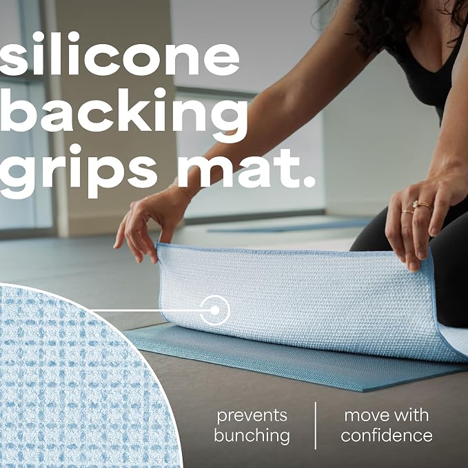 S&T INC. Aura Microfiber Yoga Mat Towel with Grip, 2 Pack, 24" x 72", Blue | Silicone Grip Backing, Soft and Absorbent, Quick-Dry for Gym, Pilates, and Hot Yoga, Compact for Gym Bag, Machine Washable