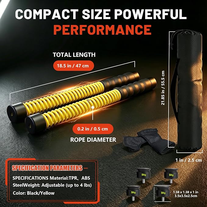 Cordless Battle Ropes with Adjustable Weights Blocks, Portable Ropeless Workout Equipment for Home Gym, Full Body Strength & HIIT Training, Cardio Exercise Rope with Gloves & Storage Bag