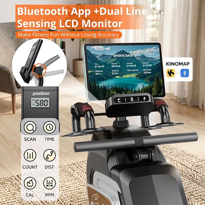pooboo Magnetic Rowing Machines Rower Foldable with 16 Level Resistance Indoor Rower Machines with Digital Monitor & Transport Wheels for Home Use