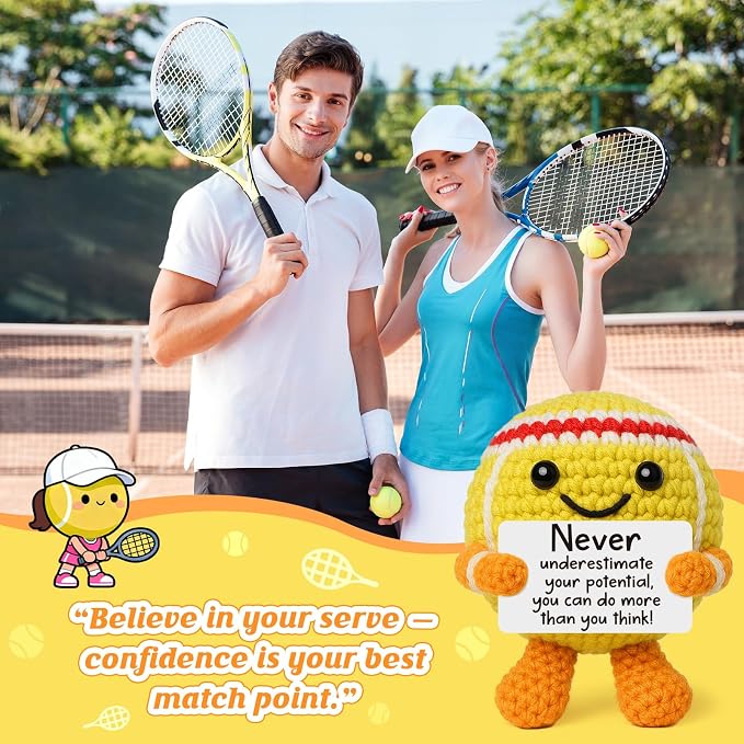 Mini Positive Crochet Tennis Ball Gifts for Women Men - Handmade Crochet Tennis Ball, Motivational Encouragement Christmas White Elephant Gift for Tennis Balls Lover Coworker Friend Coach